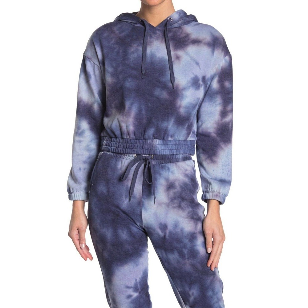 Ookie & LaLa Womens Blue Tie Dye Long Sleeve Stretch Pullover Hoodie Size XL NEW